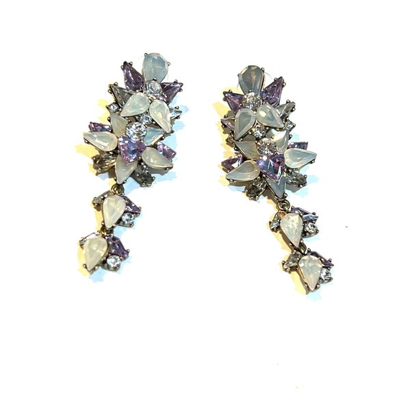 Bauble Bar Sparkling Crystal Long Drop Earrings Costume Jewelry - Picture 4 of 5